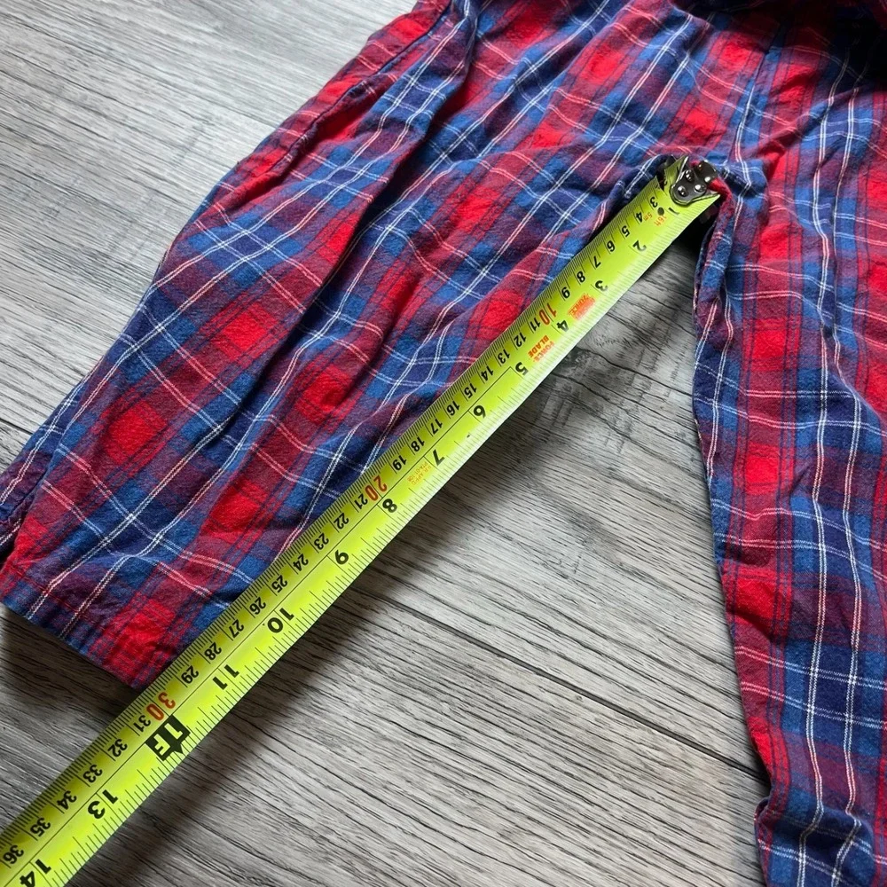 OshKosh‎ B'gosh Overalls Toddler 3T Red Blue Plaid Vintage Made in USA Bibs Bow